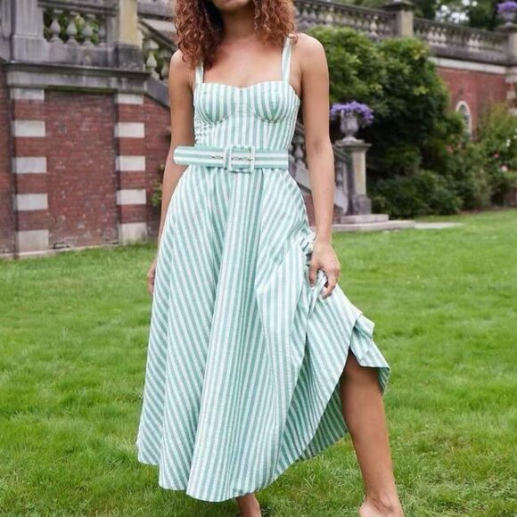 knee length dresses for ladies Calypso Blush Floral Bustier Linen Midi Dress main image 1